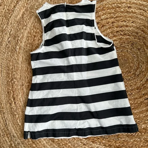 Trina Turk Black & White Striped Ruffle Tank size S - Picture 4 of 9